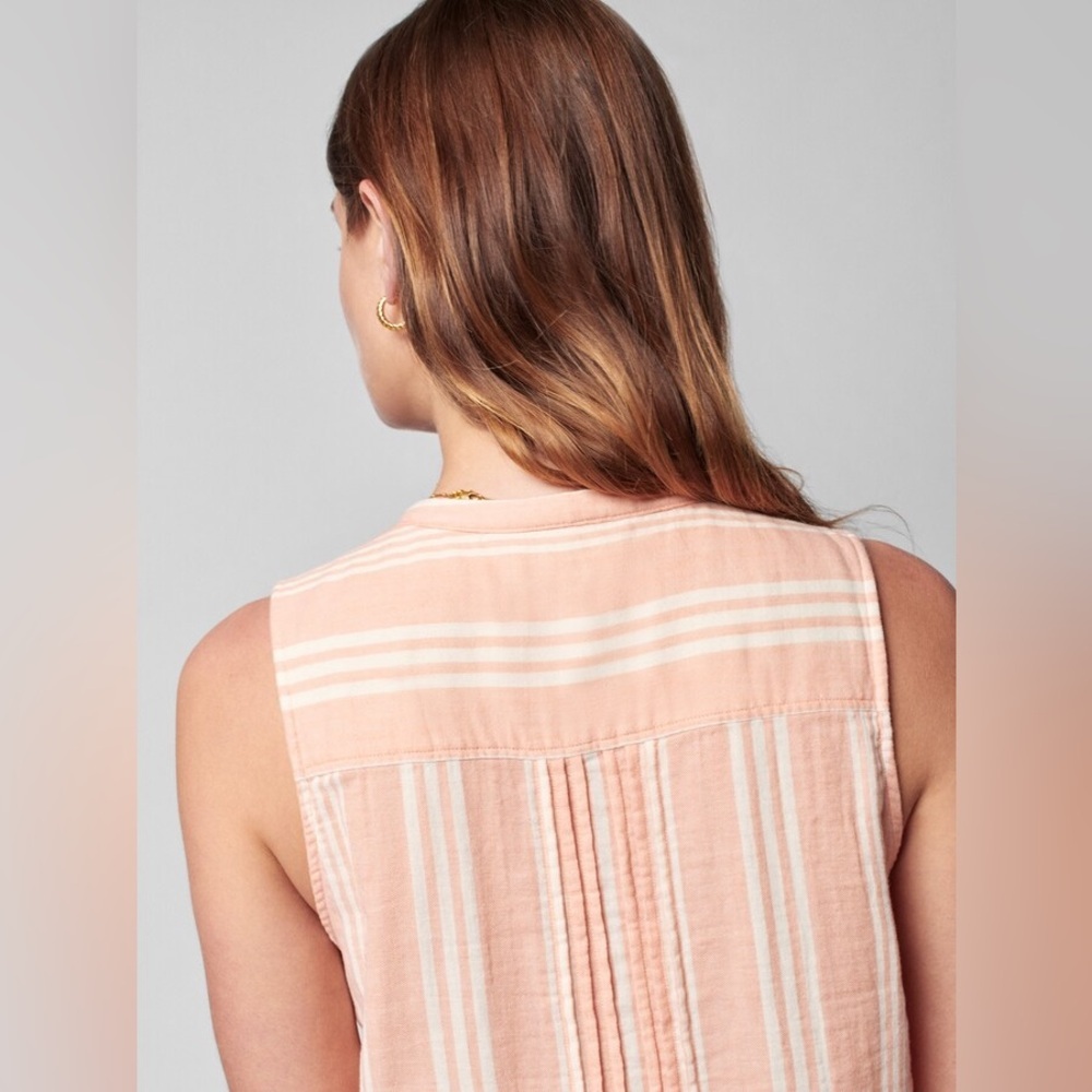 Faherty Dream Cotton Gauze Isha Dress in Sepia Neutral Stripe - Size XS - Picture 6 of 10
